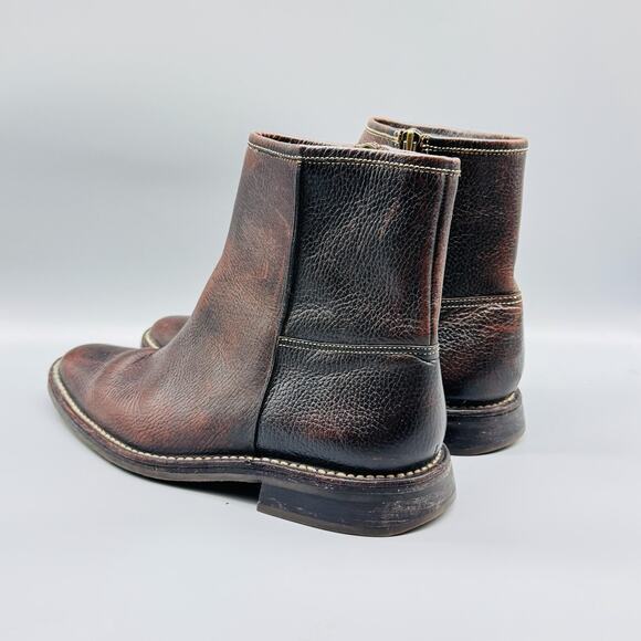 Cole Haan Boots Men 9.5 Brown Pebbled Leather Ankle Zip Classic Dress Work Vtg - Picture 5 of 11